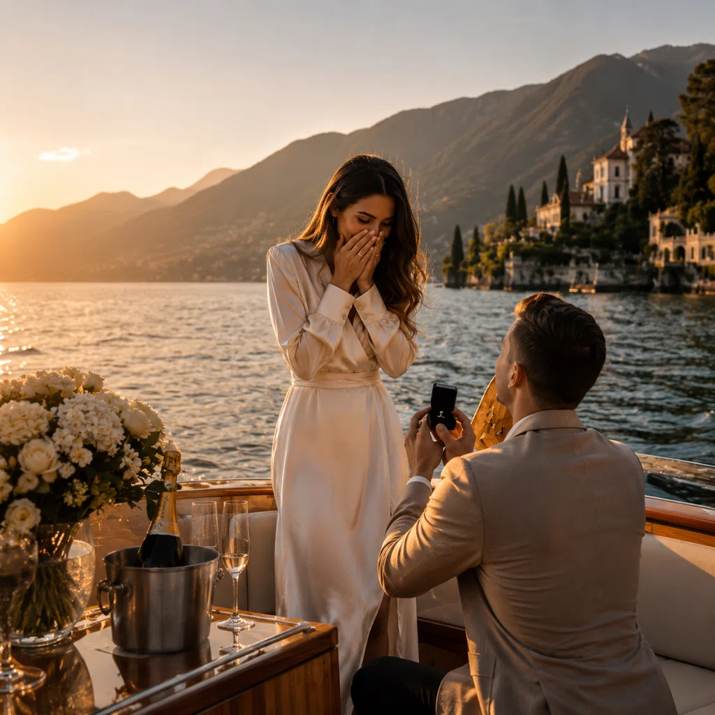 Aperitivo champagne a bordo durante il tramonto